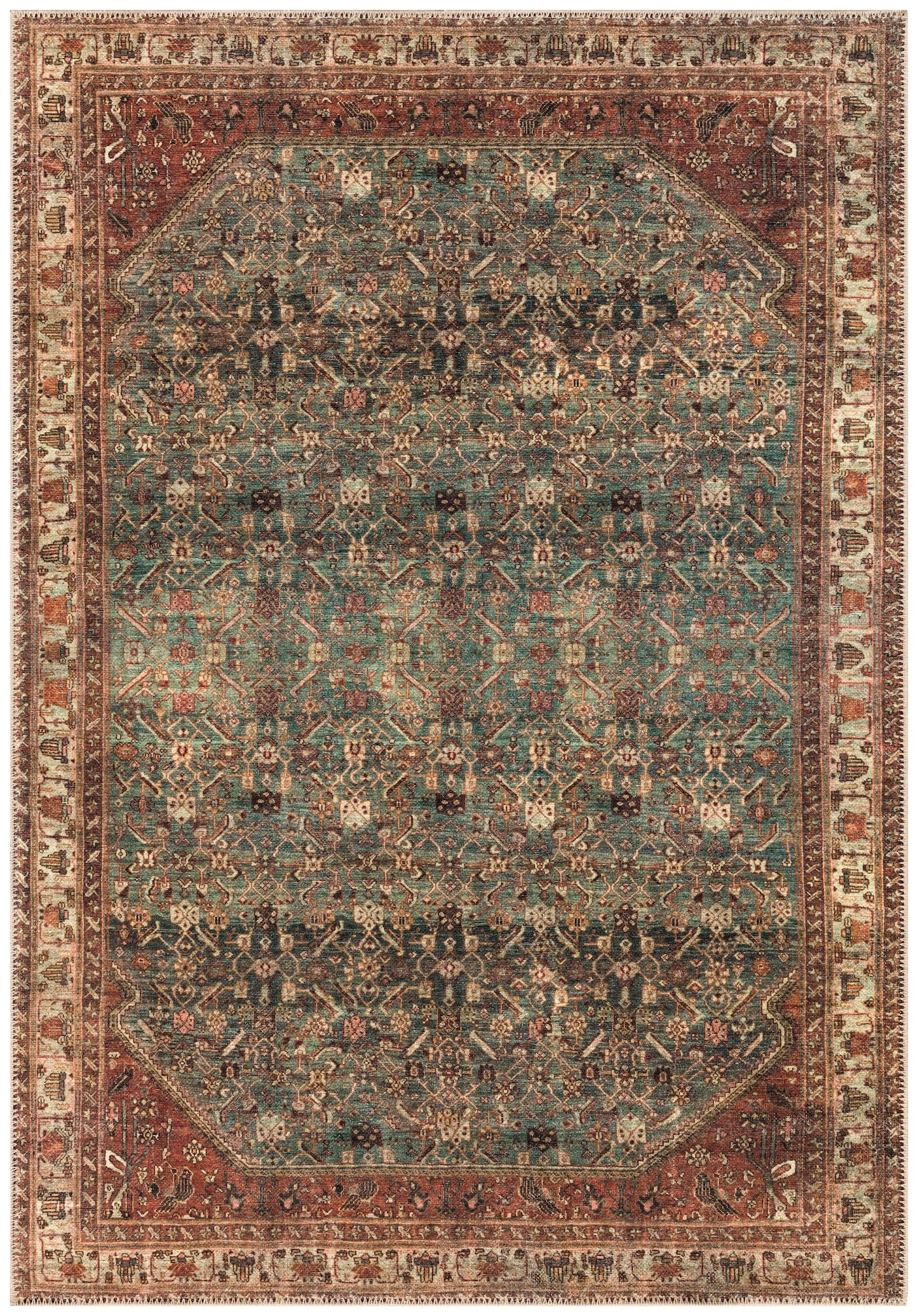 Tiderug Machine Washable Rugs, Green / Brown