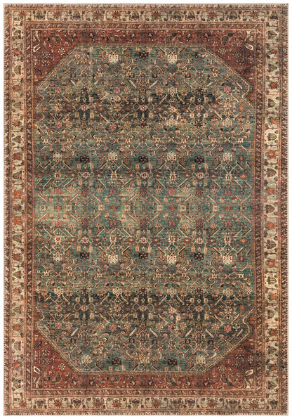 Tiderug Machine Washable Rugs, Green / Brown