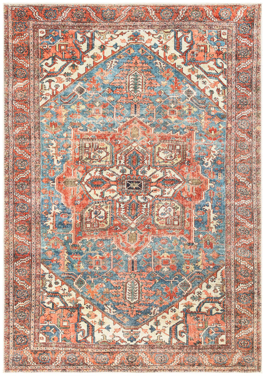 Tiderug Machine Washable Rugs, Blue / Orange