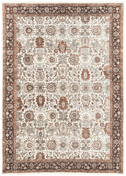 Sultanabad Ziegler-style Persian area rug in ivory and brown with all-over palmette design