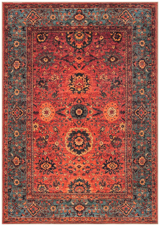 Tiderug Machine Washable Rugs, Red / Turquoise Blue