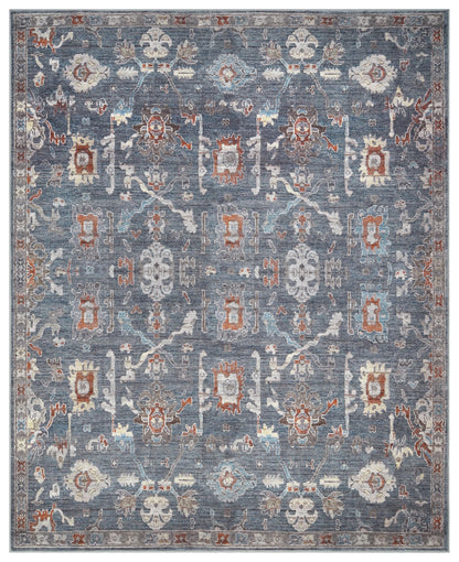 Top-down view of the charcoal and cream antique Farahan Persian rug