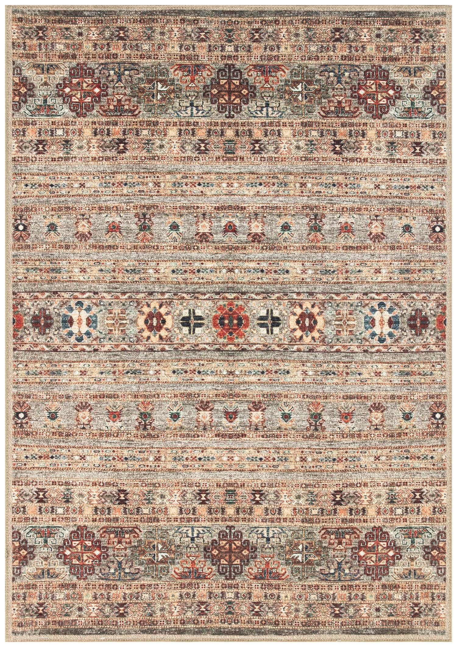 Tribal Afghan Lori-Gabbeh area rug in burgundy with multicolor horse and panel motifs