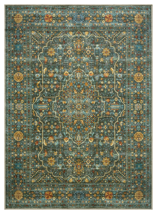 Tiderug Machine Washable Rugs, Green / Multicolor