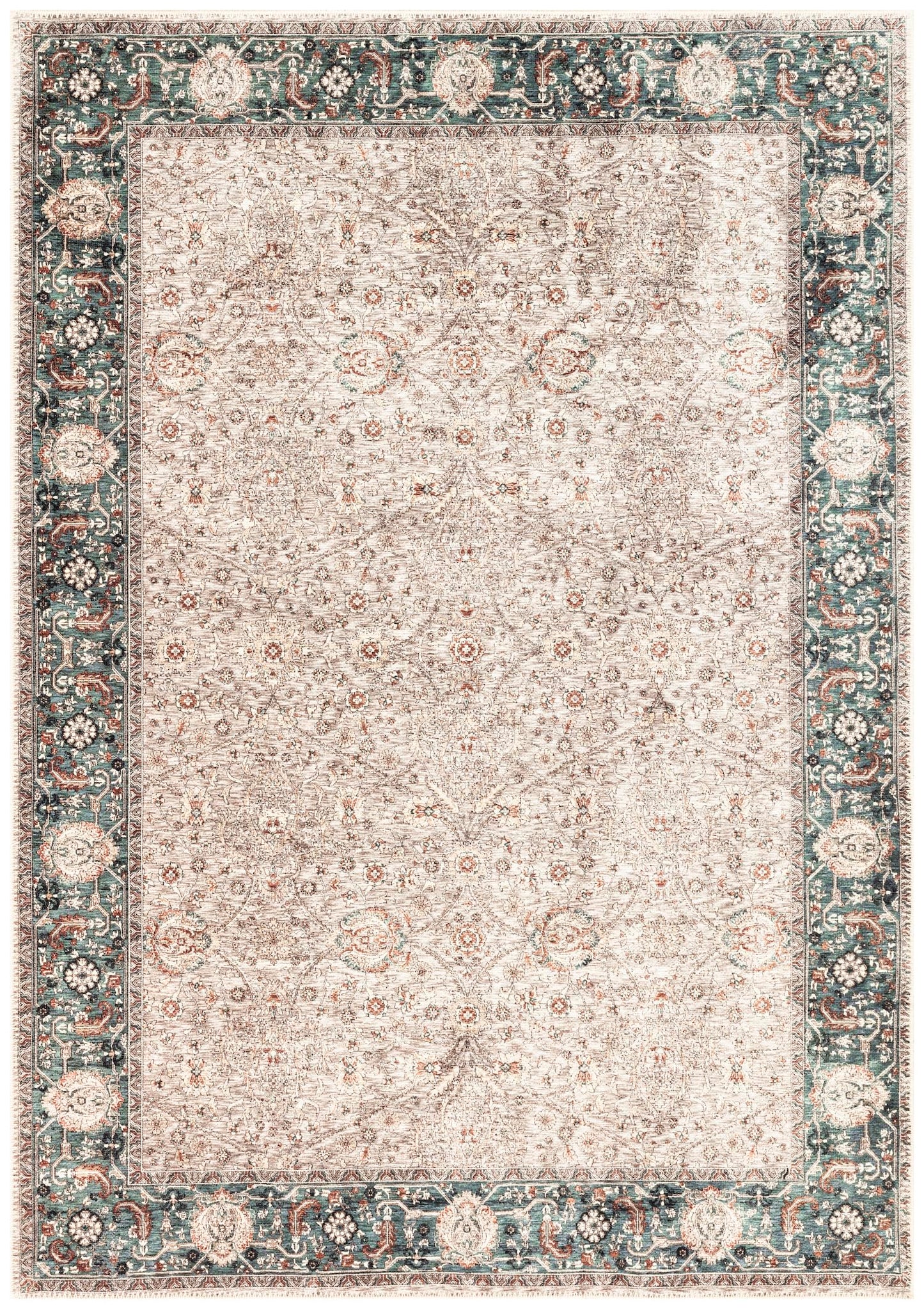 Antique Nain Persian area rug in cream and oil blue with refined all-over palmette field