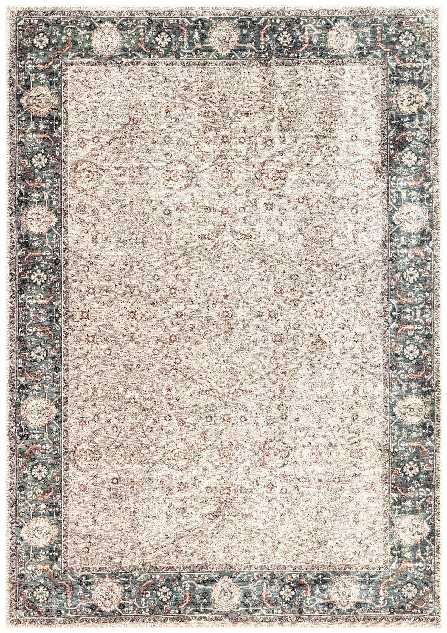 Antique Nain Persian area rug in cream and oil blue with refined all-over palmette field