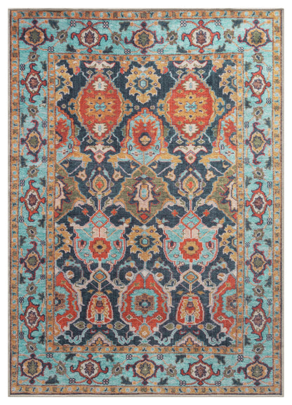 Antique Tabriz Persian area rug in teal and gold with scalloped medallion