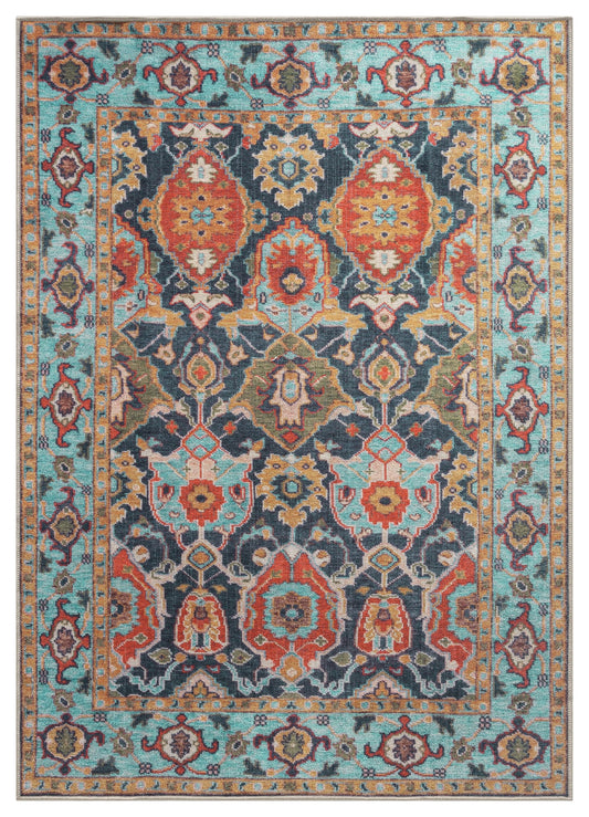 Tiderug Machine Washable Rugs, Turquoise Blue / Red